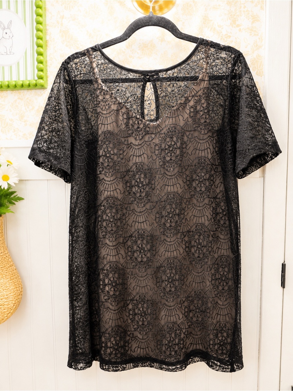 Gentle Fawn Black Lace Sheer Dress Size Medium